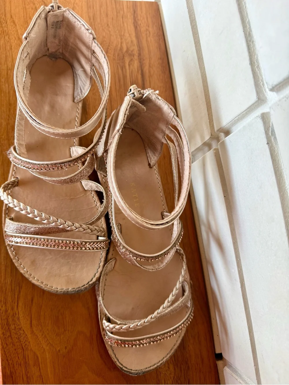 Kelly & Katie Beaded Strapped Sandals * Rose Gold * Girls Size 4